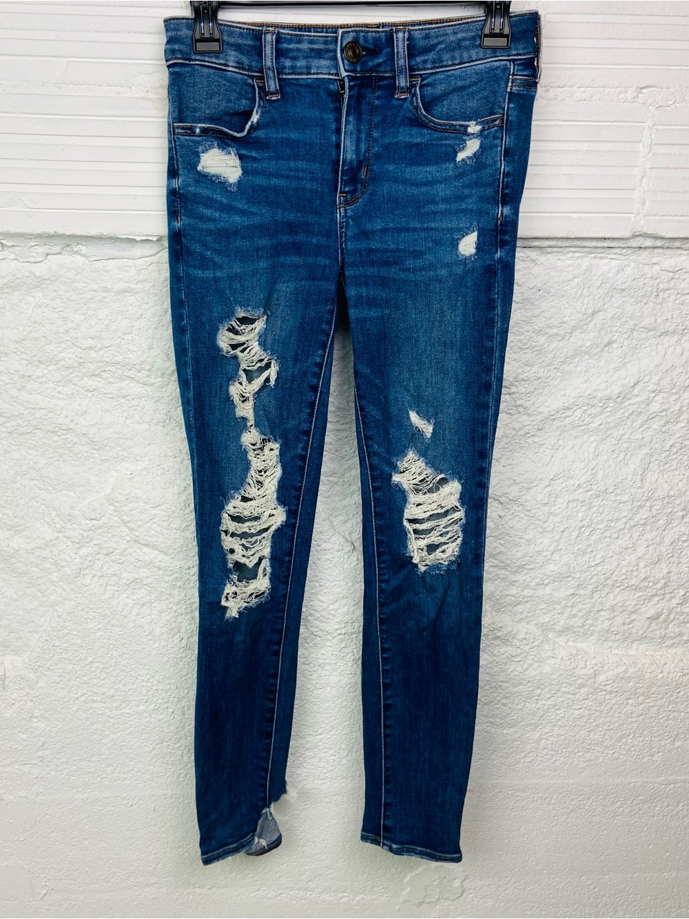 American Eagle Outfitters next level stretch Skinny Jeans - Dark Blue Distressed